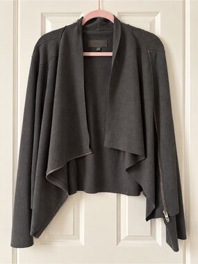 BLANKNYC Charcoal Gray Faux Suede Draped Moto Jacket XL